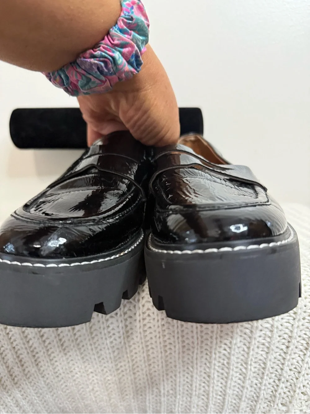 Franco Sarto  Black Patent Leather Penny Loafer chunky sole size 7.5